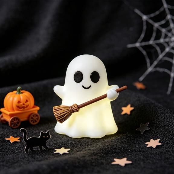 Halloween Decorations Indoor,Mini Ghost Figurines,Halloween Ghost Luminous Desktop Ornaments,Halloween Decoration for Gift Props Bookshelf Tabletop Bookshelf Home Decor (Z-with Broom)