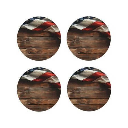 

Lukts Rustic American Flag Wood Print Leather Drinks Coasters Set of 4 Suitable or Drinks Furniture Protection and Easy Clean up-Round Shape