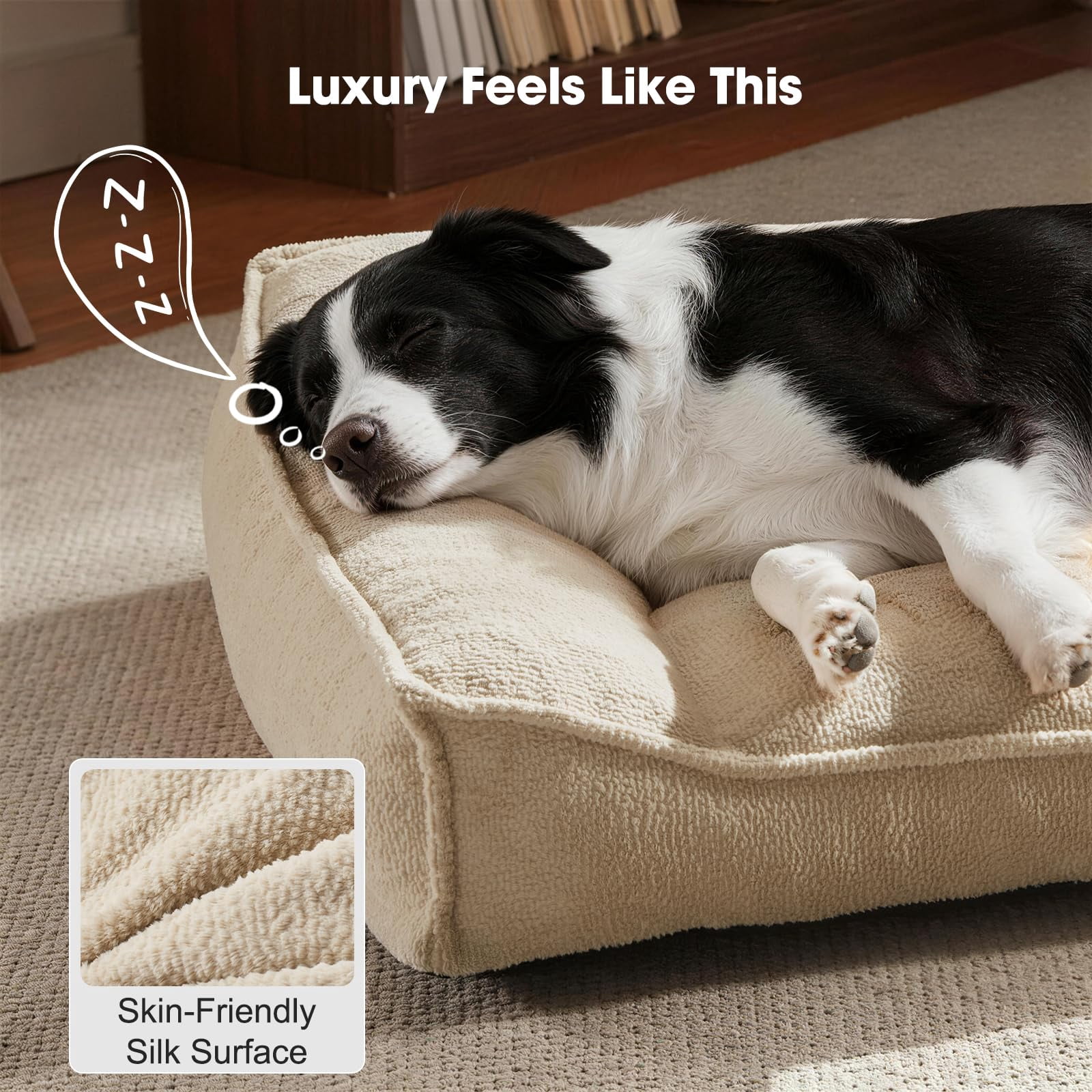 Orthopedic Dog Bed Medium Size Beige 35"L x 25"W x 8"Th, Ergonomic Slant Couch with Removable Washable Cover