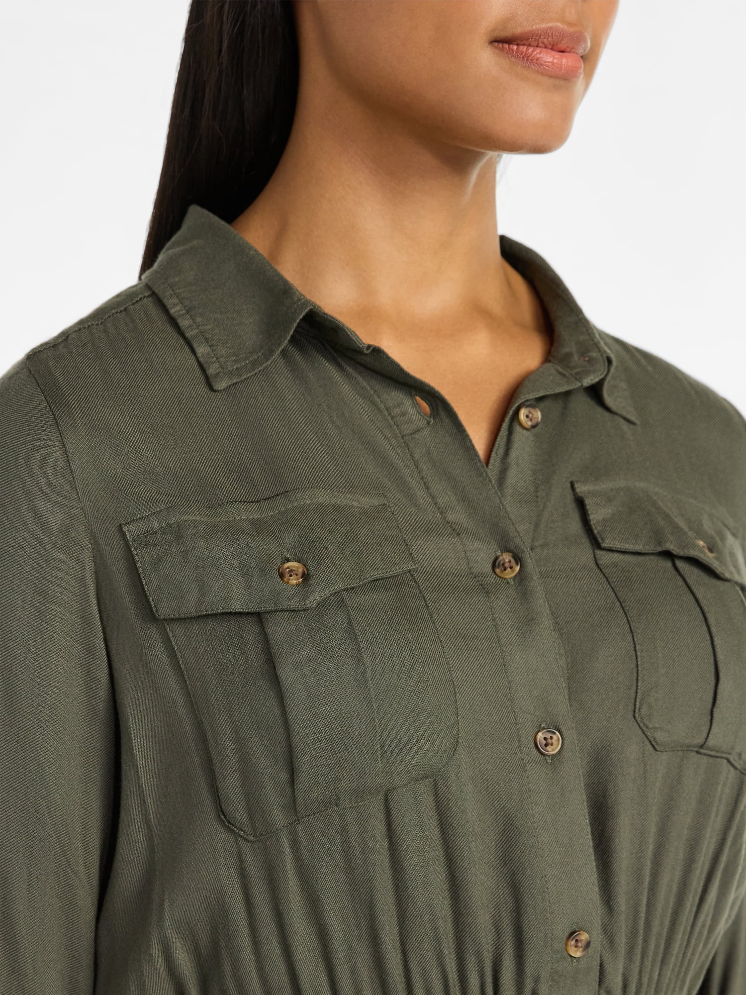 Time and Tru Women’s Soft Chambray Utility Shirt Dress, Sizes XS-XXXL