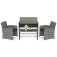 thumbnail image 1 of Gymax 4 Piece Patio Furniture Set Outdoor Wicker Conversation Set w/ Tempered Glass Coffee Table Black, 1 of 10