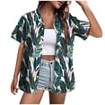 thumbnail image 2 of Womens Dressy Button Down Blouses Casual Business Spring Tops Short Sleeve Collared Hawaiian Graphic Print Work Shirts, 2 of 4