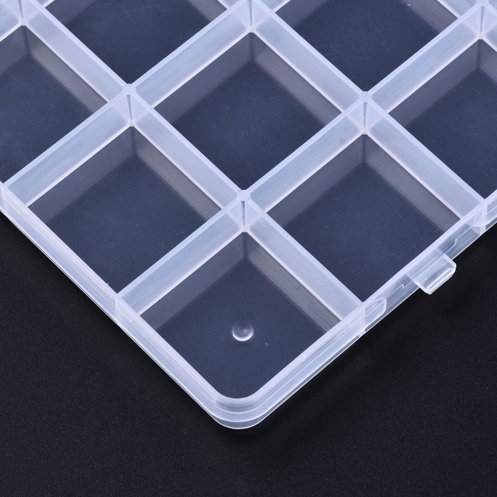Polypropylene(PP) Bead Storage Containers 28 Compartments Organizer Boxes with Hinged Lid Rectangle Clear 22.5x13.3x1.4cm Hole: 16.5x6.5mm