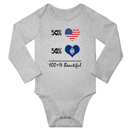 

50% Chamorro Guam + 50% American = 100+% Beautiful Baby Long Sleeve Romper (Gray 24 Months)