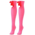 thumbnail image 3 of Yuwull Christmas Striped Thigh High Socks Women Long Striped Socks Candy Cane High Stockings with Bow for Women and Girls, 3 of 4