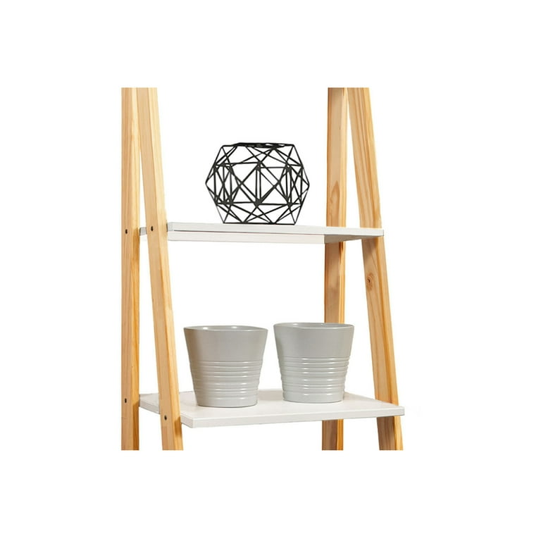 Jela Solid Wood Split 5 Shelf Ladder Bookcase - Natural Legs-White