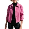 thumbnail image 2 of Trikvn Womens Short Wool Blend Jacket Lapel Collar Button up Cropped Coat Long Sleeve Casual Fleece Outerwear for Fall Winter Daily Business Casual, 2 of 6