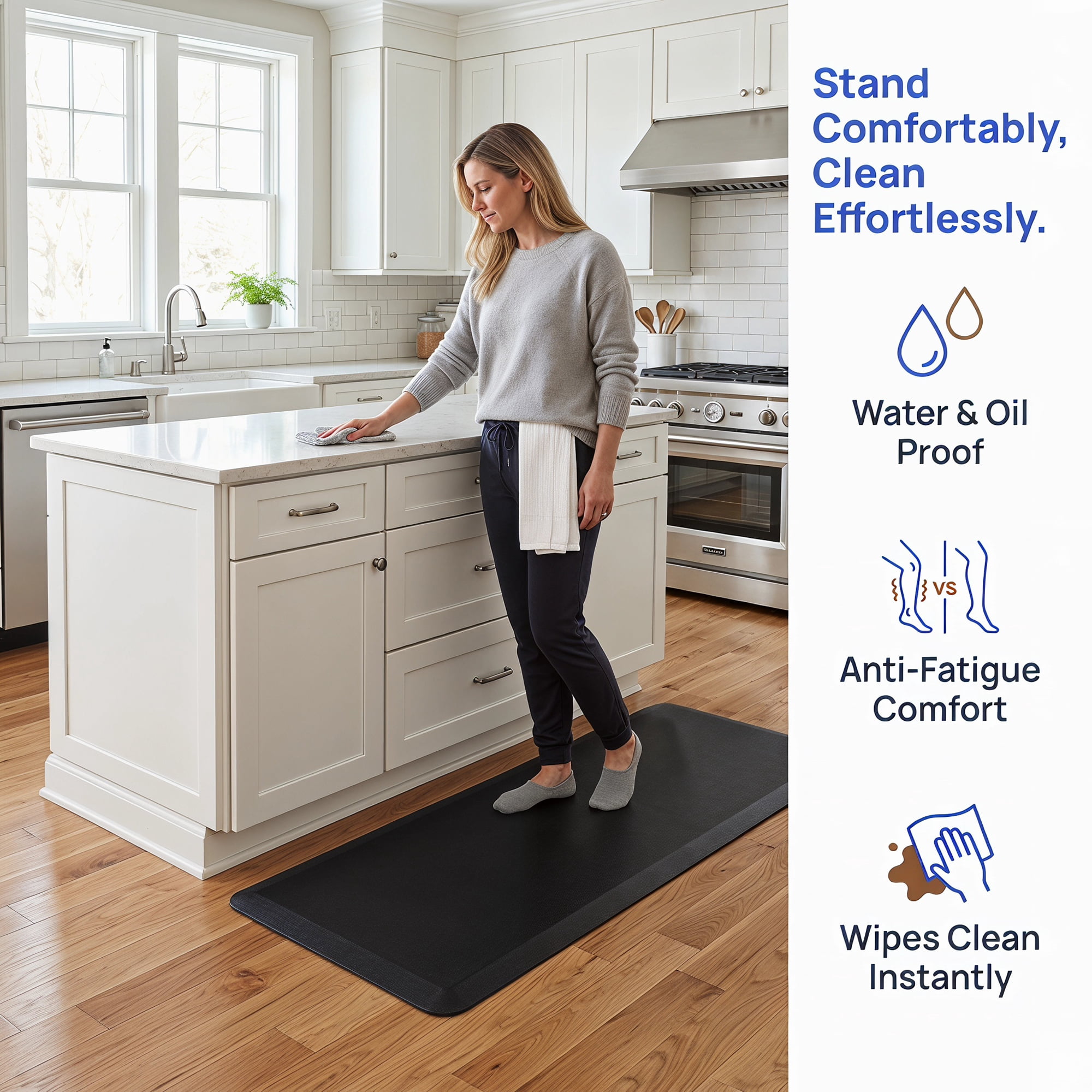 Unique Bargains Anti-Fatigue Cushioned Ergonomic Waterproof PVC Floor Rug Black 47" x 17"