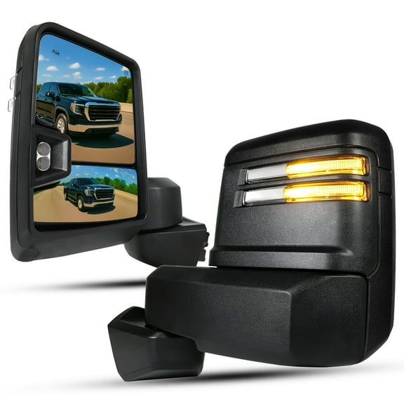 Spec-D Tuning Black Power Heated Tow Mirrors w/ LED Signal, Blind Spot Sensor, Temperature Sensor Compatible with 2019-2025 GMC Sierra 1500, Left Right Pair