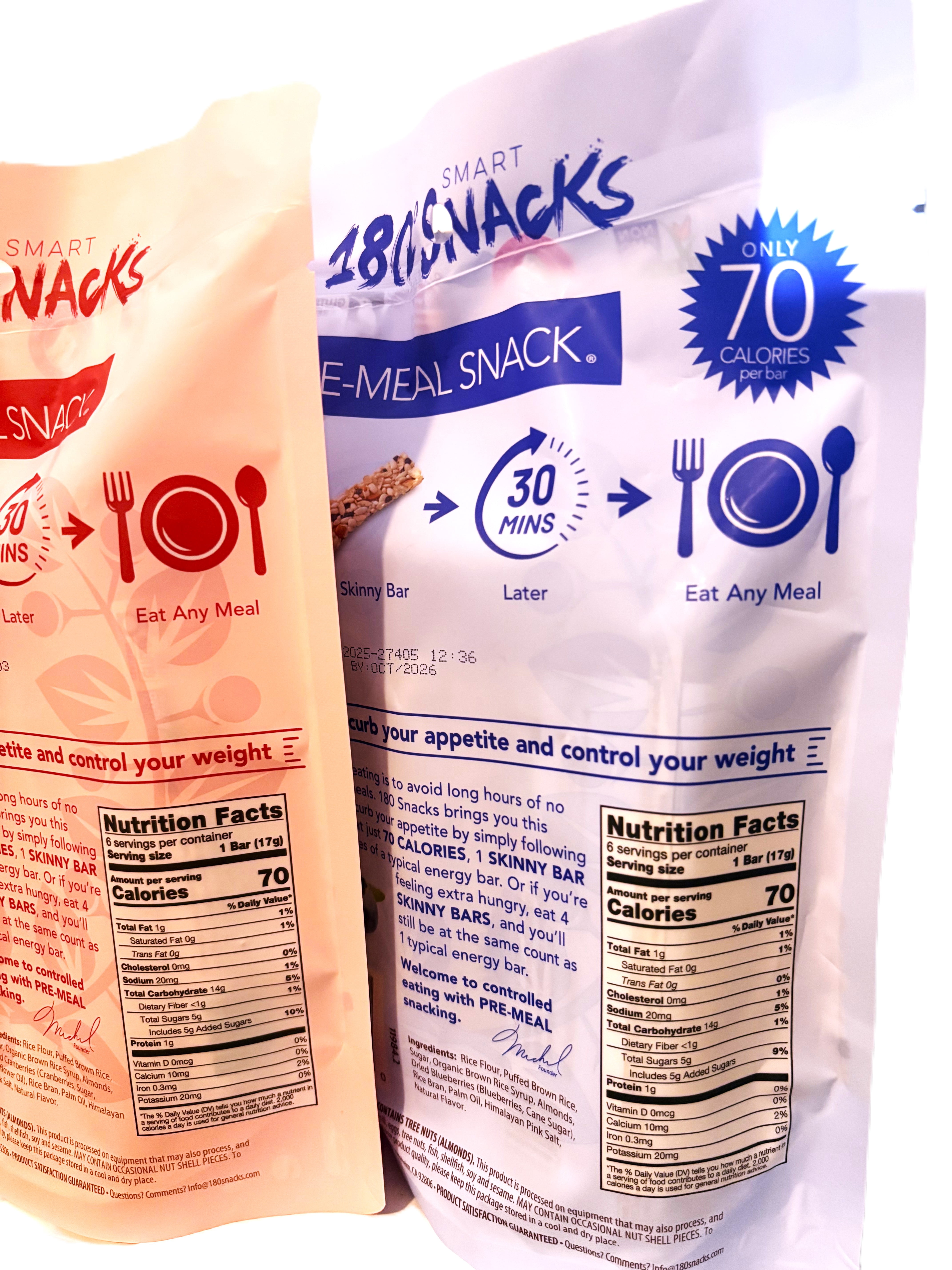 180° Snacks Skinny Rice Bars, Almonds & Blueberries, Gluten Free, Vegan, 6 Bars, 3.6 oz