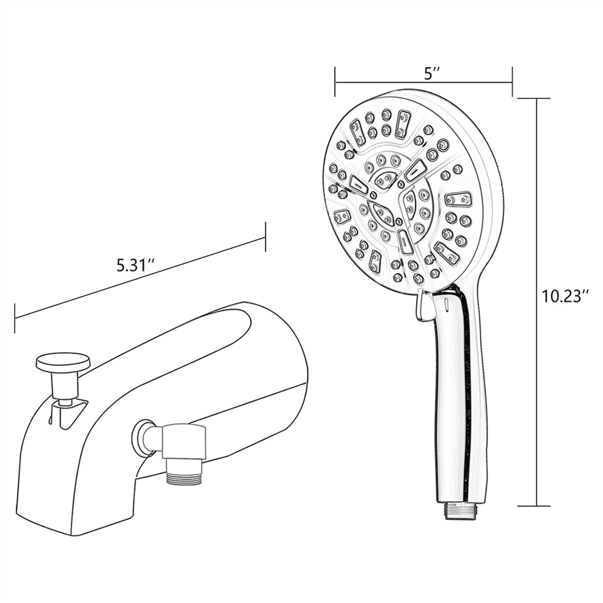 All Metal Bathtub Faucet with 9 Sprayer Settings, Chrome , with Built-in Diverter and Universal Fit Adapters