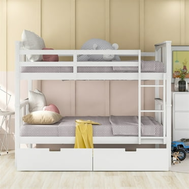 Cfowner Full Over Full Bunk Bed with Storage Drawers, Bunk Beds with Safety Rail and Ladder, Wood Full Bunk Bed for Adults, Kids, Teens, No Box Spring Needed