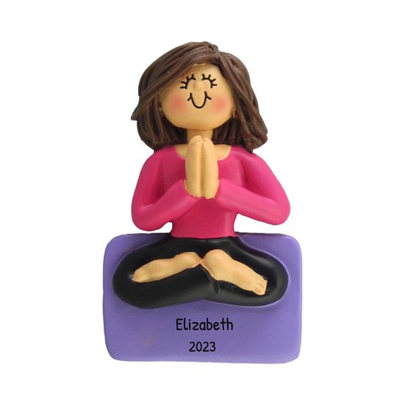 Personalized Female Brunette Workout Yoga Ornament 1 Count - Ornaments by Elves