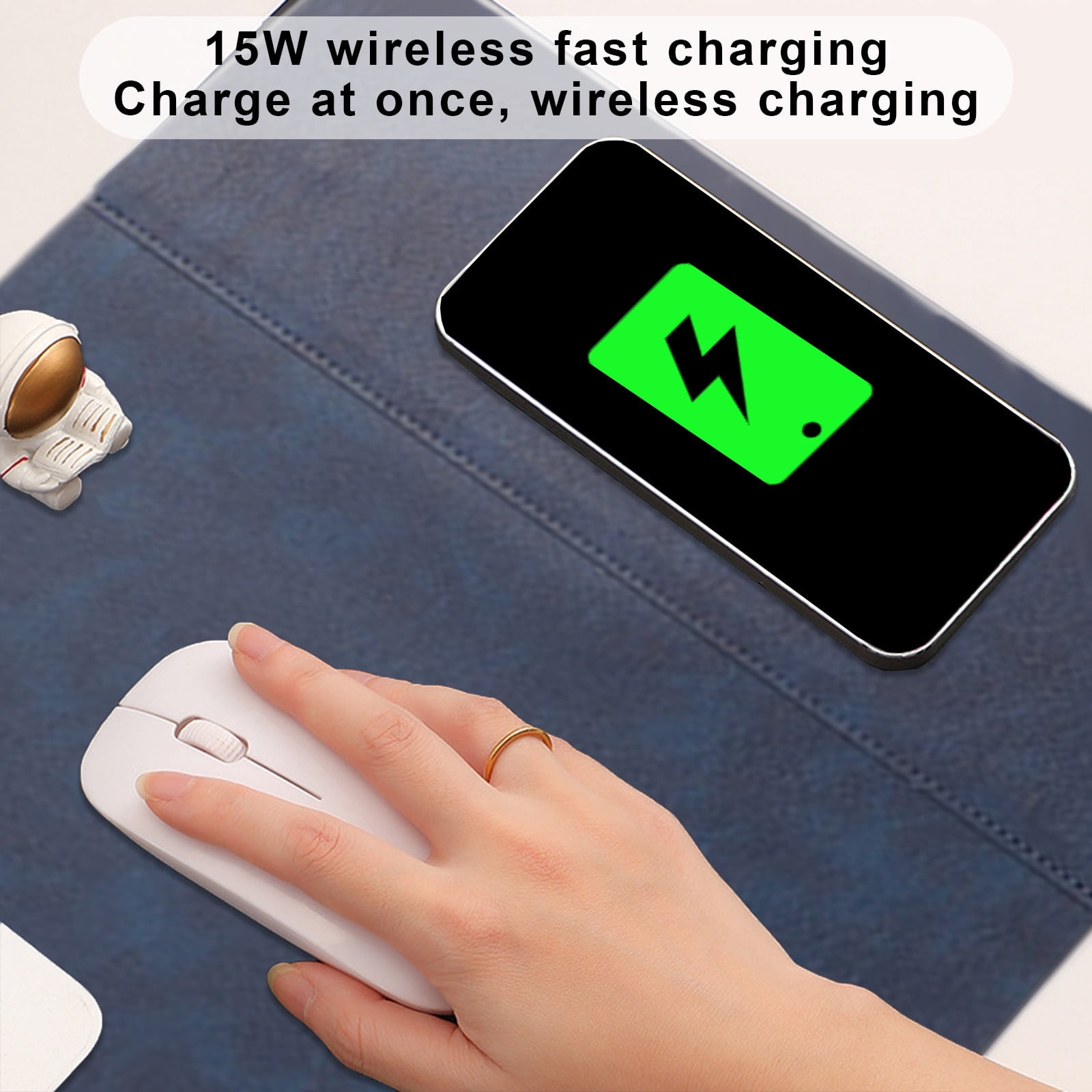 Usloyux Under $5 15W Fast Charging Mouse Pad, Multifunction Wireless Charging Stand, Office Computer Folding Desk Mat, Phone Charger Pad for Work Gaming