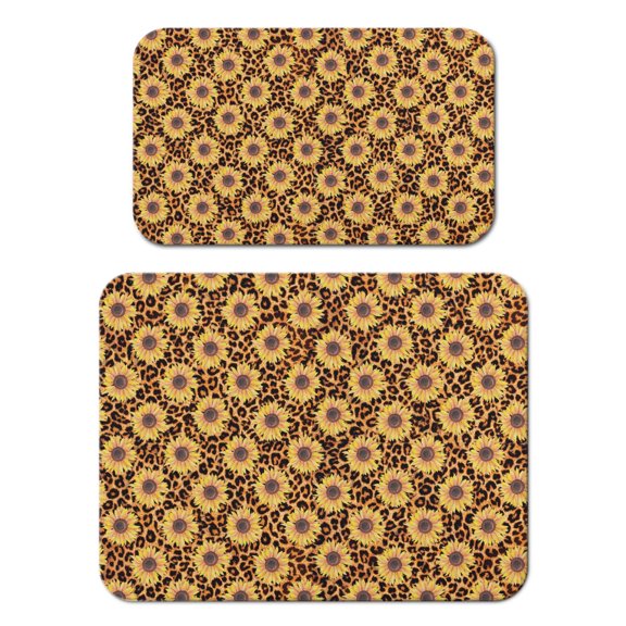 2 Pack Washable Rubber Sunflower Cute Floral Dish Drying Mats for Kitchen Counter Home Large Coffee Bar Pad Accessories and Decor for Utensils Stemware (2pcs 18''x24'' 19.5''x12'')