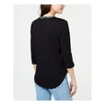 thumbnail image 2 of LUCKY BRAND $54 Womens New Black Printed V Neck 3/4 Sleeve Casual Top XS B+B, 2 of 2