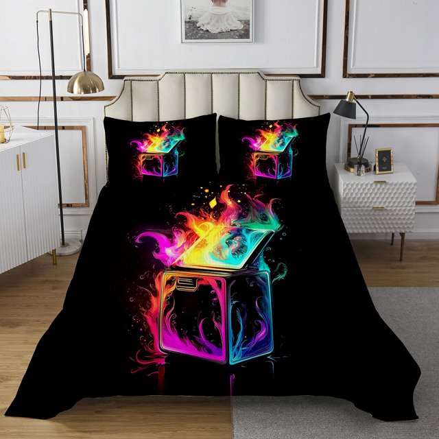 Erosebridal Rainbow Watercolor Coverlet Set Twin, Colorful Abstract Artwork Bedding Set 2pcs