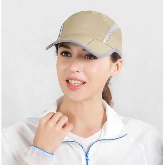 Minzimin Foldable Mesh Sports Cap with Reflective Stripe Breathable Sun Runner Cap