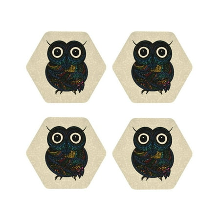 

Leather Coasters Set of 4 - Owl with Mandala Lightweight Non-Slip Drink Coasters for Desk Anti-Scalding Desk Cup Coasters for Office Table Decor Hexagon