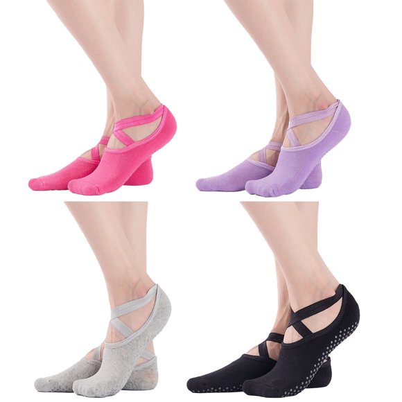 Coofit 4 Pairs Yoga Socks Anti-skid Grip Socks Barre Socks for Pilates Ballet Yoga