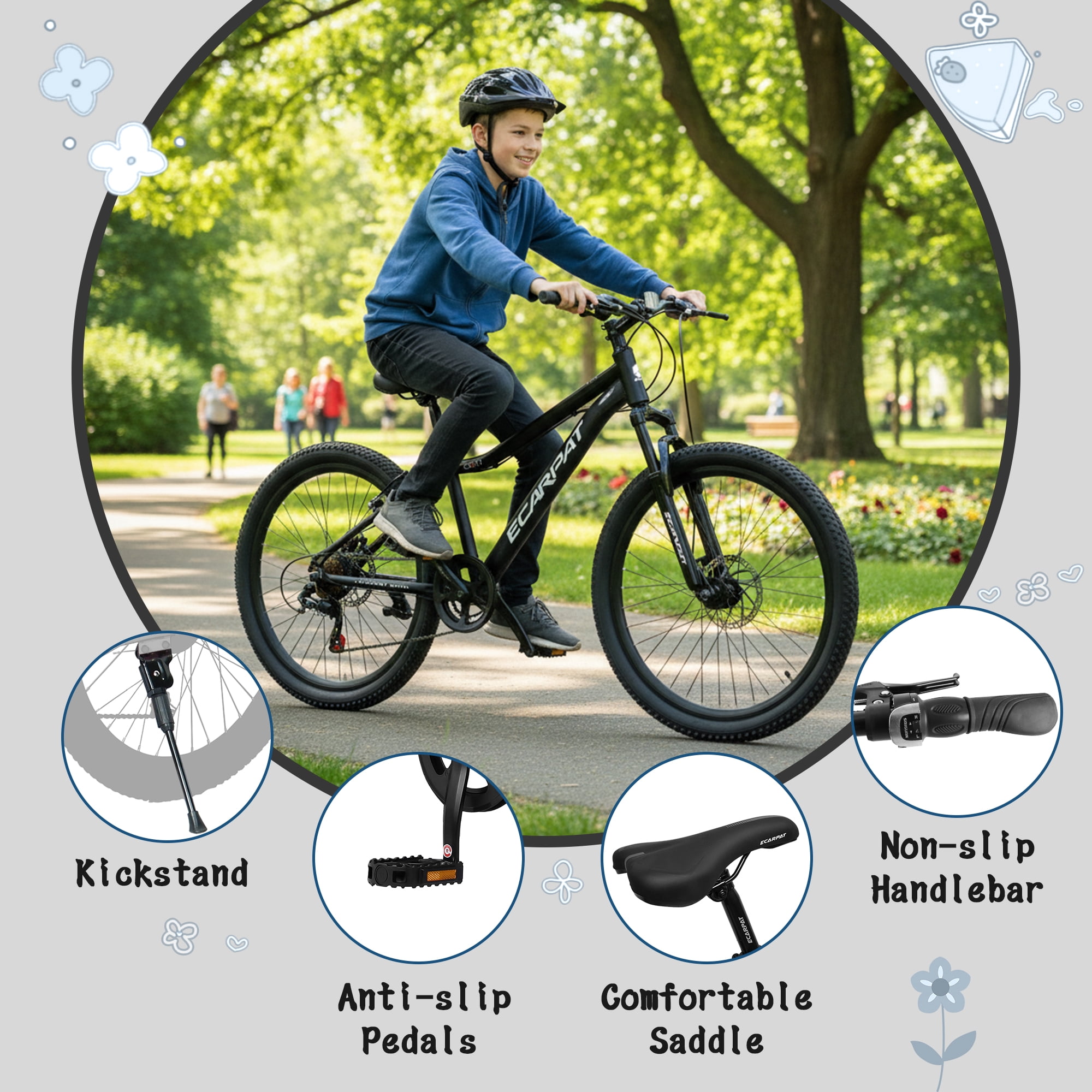 Ecarpat 24 Inch Mountain Bike for Women Girls, 7-Speed Front Suspension Teenagers Bikes for 9+ Years. Children Bicycle Suitable for 4'5"-5'5" Height Rider.