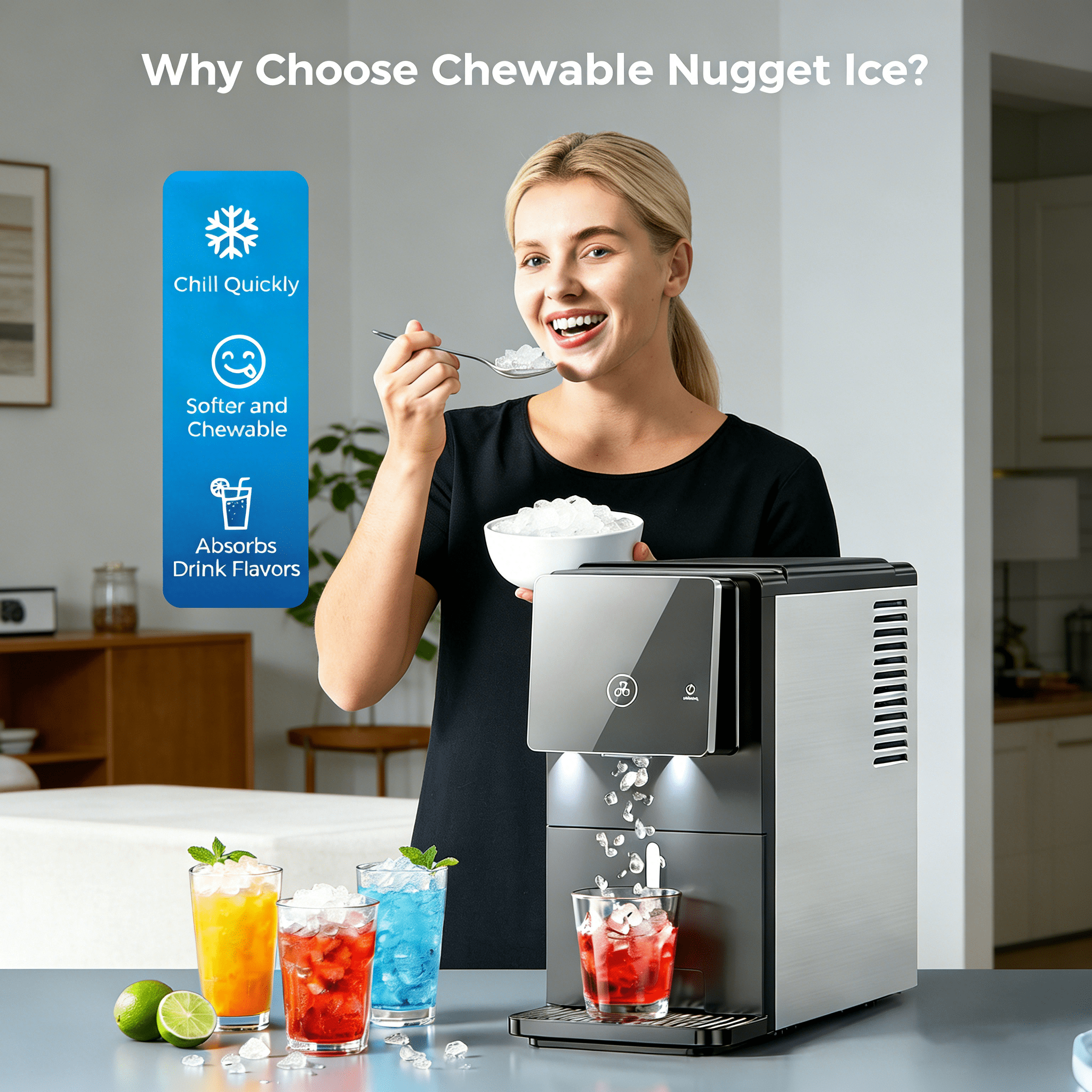 LHRIVER Nugget Ice Maker Countertop, Pebble Ice , 35Lbs/24H, Self-Cleaning, Black