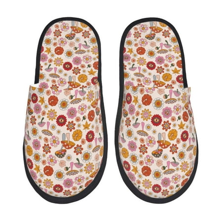 

Fuzoiu Fall 70s Groovy Hippie Print Unisex Furry Slippers Plush Indoor Shoes Trendy House Slippers Anti-Skid EVA Sole House Shoes for Home Office and Travel -Large