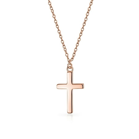 Sterling Silver Plated Bail Pendant - Basic Small Latin Cross Pendant Necklace Flat Rose Gold Plated Silver or Sterling Silver 16 In Chain .5in