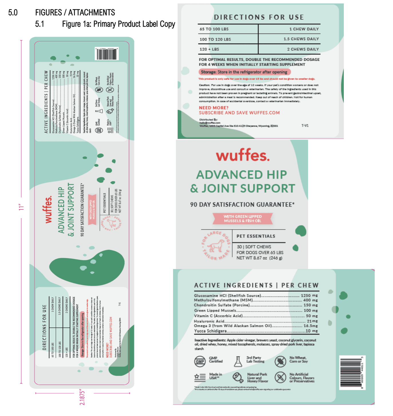 Wuffes Large Dog Hip & Joint Supplement - Glucosamine & Chondroitin Chews, 30 Ct