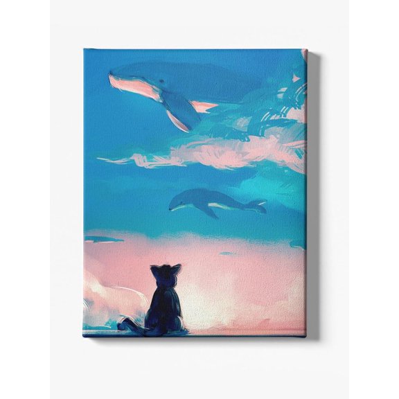 Cat Looks At Flying Whales 11x14 Canvas -Image by Shutterstock,
