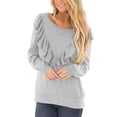thumbnail image 1 of GigrtiJin Hauts à Volants pour Femmes Manches Longues Blouse Col Rond Ample Décontractée Tunique Pull Unie, 1 of 6