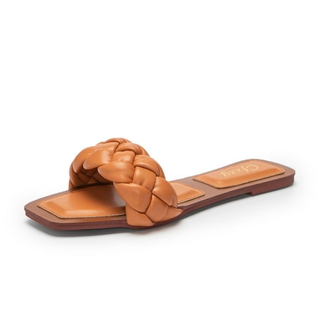 

MEGAWHEELS Sandals Open Square Toe Flat Slip on Slipper for Women