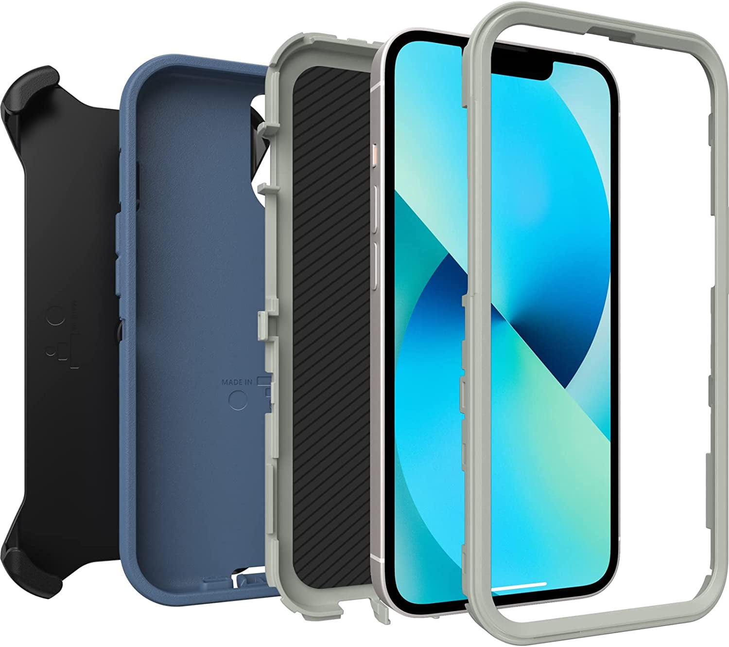 OtterBox Defender Series Kickstand Cell Phone Case for iPhone 13 with Port Protection, Blue