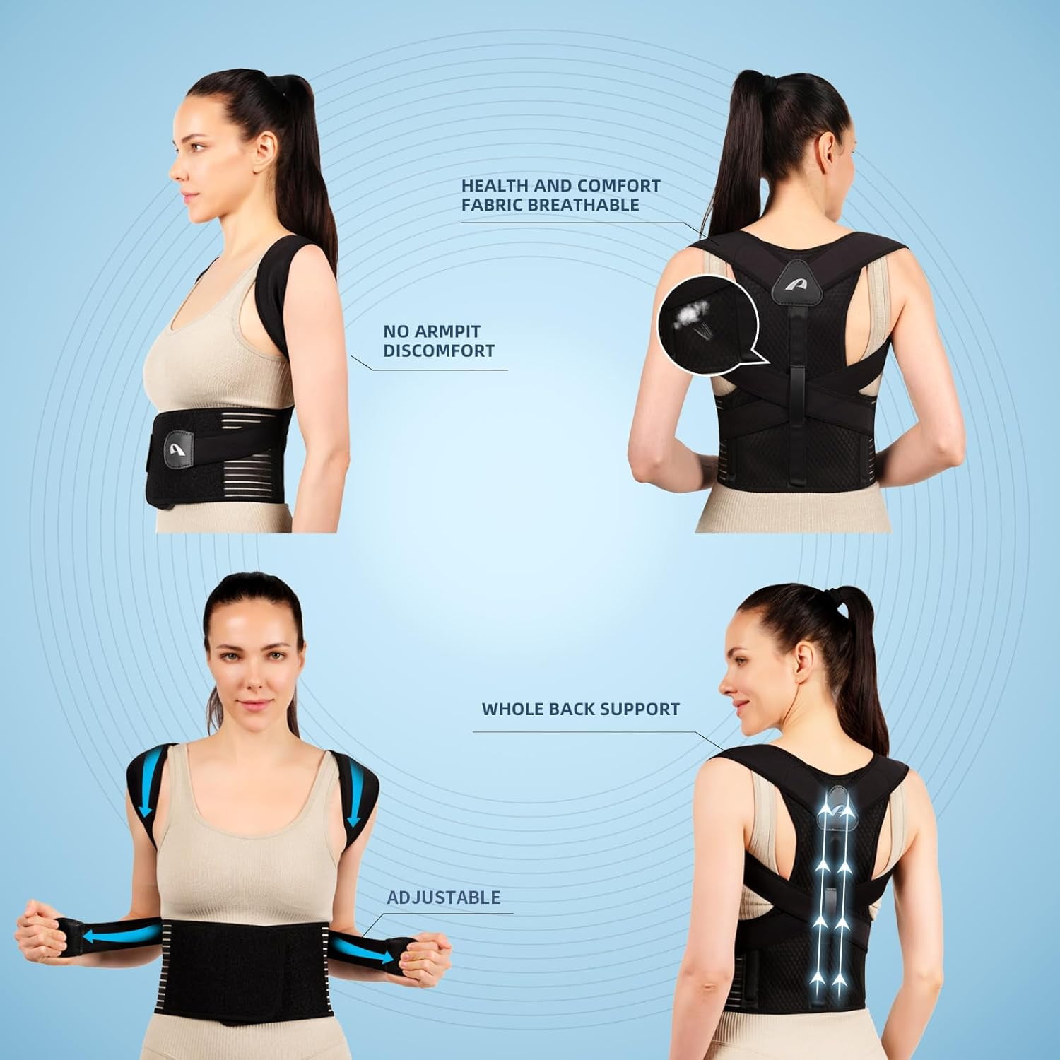 GKTG Posture Corrector Support Back Brace: Adjustable Body Posture Brace for Men and Women Medium