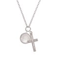 thumbnail image 2 of Delight Jewelry Silvertone To the World You are a Mother Round Locket Be Strong and Courageous Engraved Cross Zoey Necklace, 28", 2 of 4