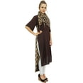 thumbnail image 2 of Bimba Kurti Asymétrique en Rayonne Marron pour Femmes avec Foulard - 28, 2 of 8