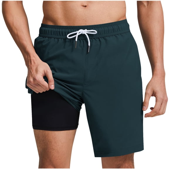 LMOIPLI Men's 2-in-1 Compression Liner Shorts Quick Dry Athletic Workout Shorts with Built-in Liner Anti-Chafe Running Gym Shorts for Men Navy XL