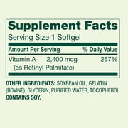 Spring Valley Vitamin A Supplement 2,400mcg Per Softgels, 250 Count