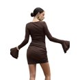 thumbnail image 6 of Women'S Long Sleeve Casual Mini Dress Crew Neck Stretchy Bodycon Party Club Short Dresses Brown S, 6 of 9