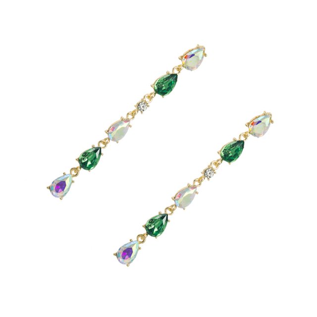 Qarigey 1 par de pendientes largos de gota de agua, aretes de diamantes de imitación brillantes para la playa, colgante de estilo elegante con borlas, Ropa, zapatos y accesorios Miscelánea AB+verde Qarigey AP017536-03