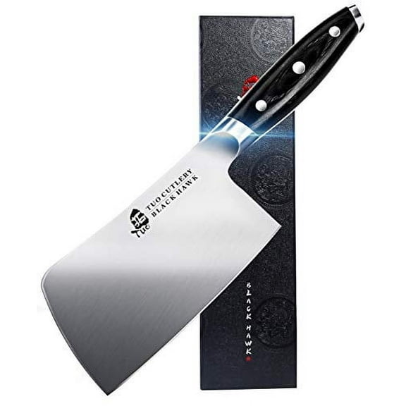 TUO Chopper Knife - 6 inch Meat Cleaver Chopping Knife - Heavy Duty Butcher Knife - German HC Steel - Full Tang Pakkawood Handle - BLACK HAWK SERIES with Gift Box