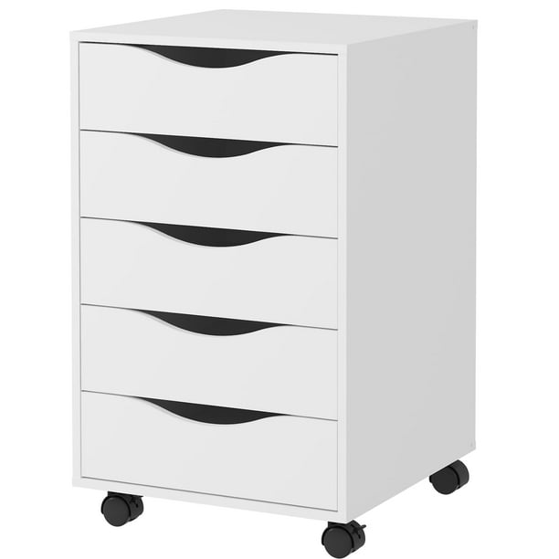 Archivador, Mueble de Oficina, Soporte para Impresora con Cinco Cajones, 40 × 66 × 60 cm (Blanco)