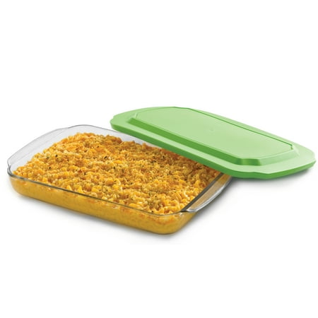 Green Bean Casserole Dish - Libbey Baker's Basics Glass Casserole Baking Dish with Plastic Lid, 9-inch by 13-inch
