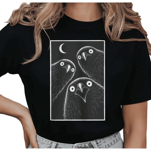 Women's Funny Crow Moon Star Graphic Breathable T Shirt Casual Short Sleeve Round Neck Top Black S-5XL