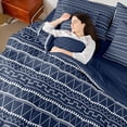 thumbnail image 4 of Homewish Geometric Stripes Lines Twin Bedding Sets 7-Piece for Female Men,Navy Blue White Bedding Comforter Set Microfiber,Minimalist Mid Century Breathable Sheet Sets,Lightweight Room Decor, 4 of 8