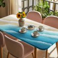 thumbnail image 3 of Blue Ombre Beach Table Cloths for 4 Foot Rectangle Tables, Ocean Coastal Gradient Waves Summer Patio Waterproof Elastic Fitted Tablecloths, Washable Rectangular Table Cover for Camping, 3 of 8