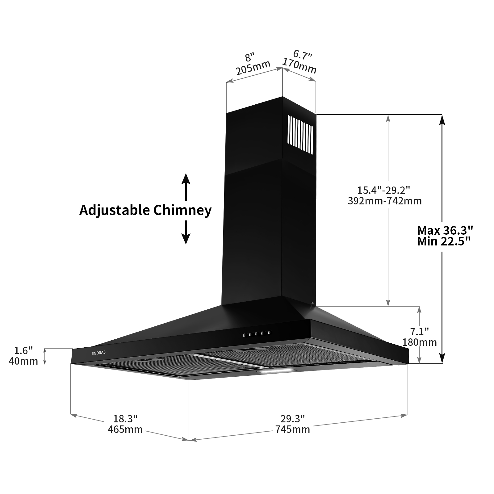 Joeaonz Wall Mount Range Hood Stainless Steel 450 CFM, 3-Speed Fan, LED Lighting, Charcoal Filter, 120V