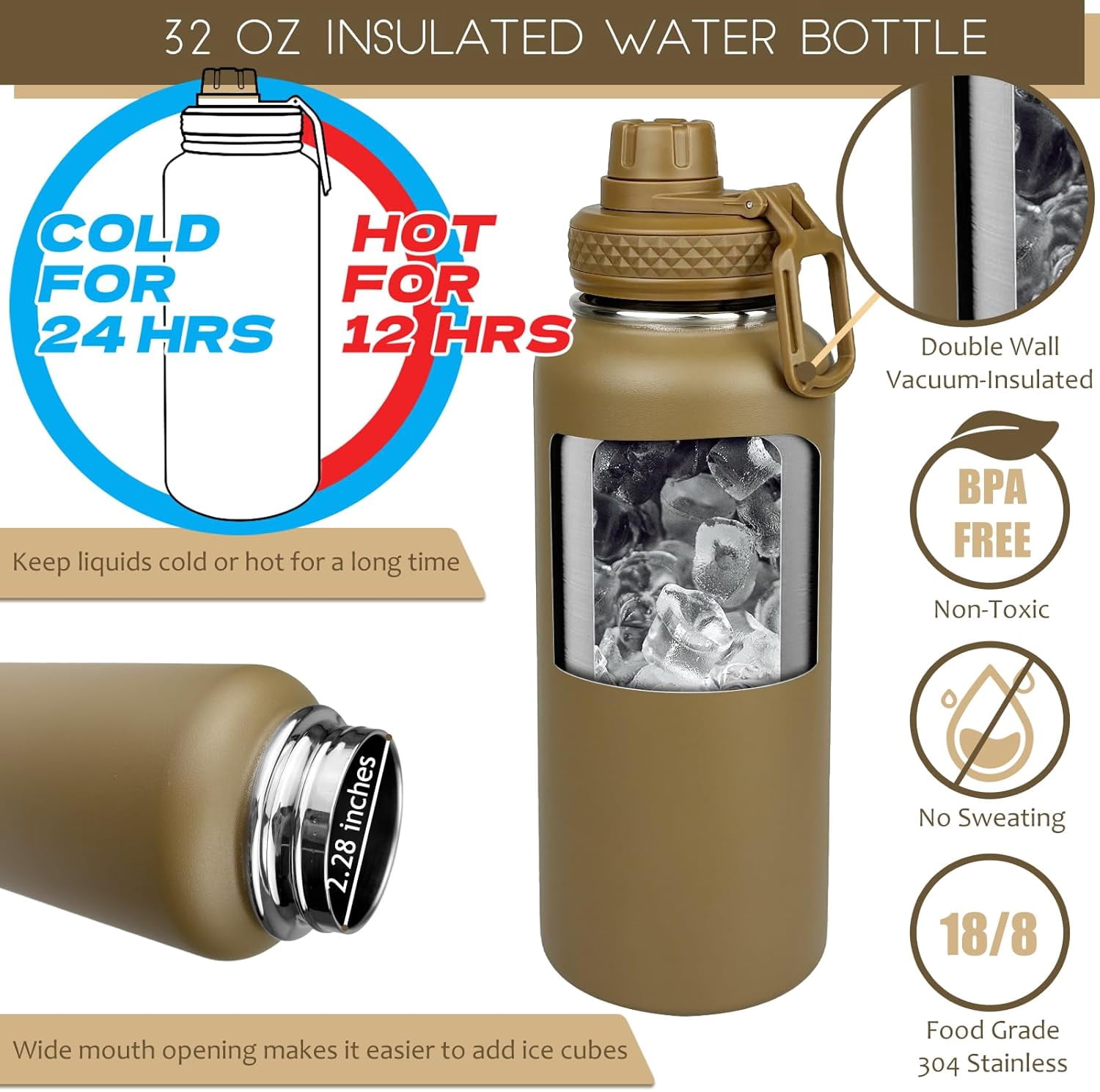 64 Oz Water Bottle Gym Water Bottles for Men Half Gallon Insulated Water Jug with Sleeve and Strap Stainless Steel Large Sports Bottle Workout Hiking