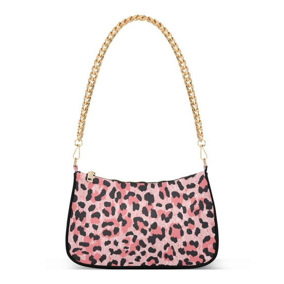 Leopard Pink Womens Chain Shoulder Bag Tote Handbag Clutch Hobo Purse with Zipper for Travel Casual