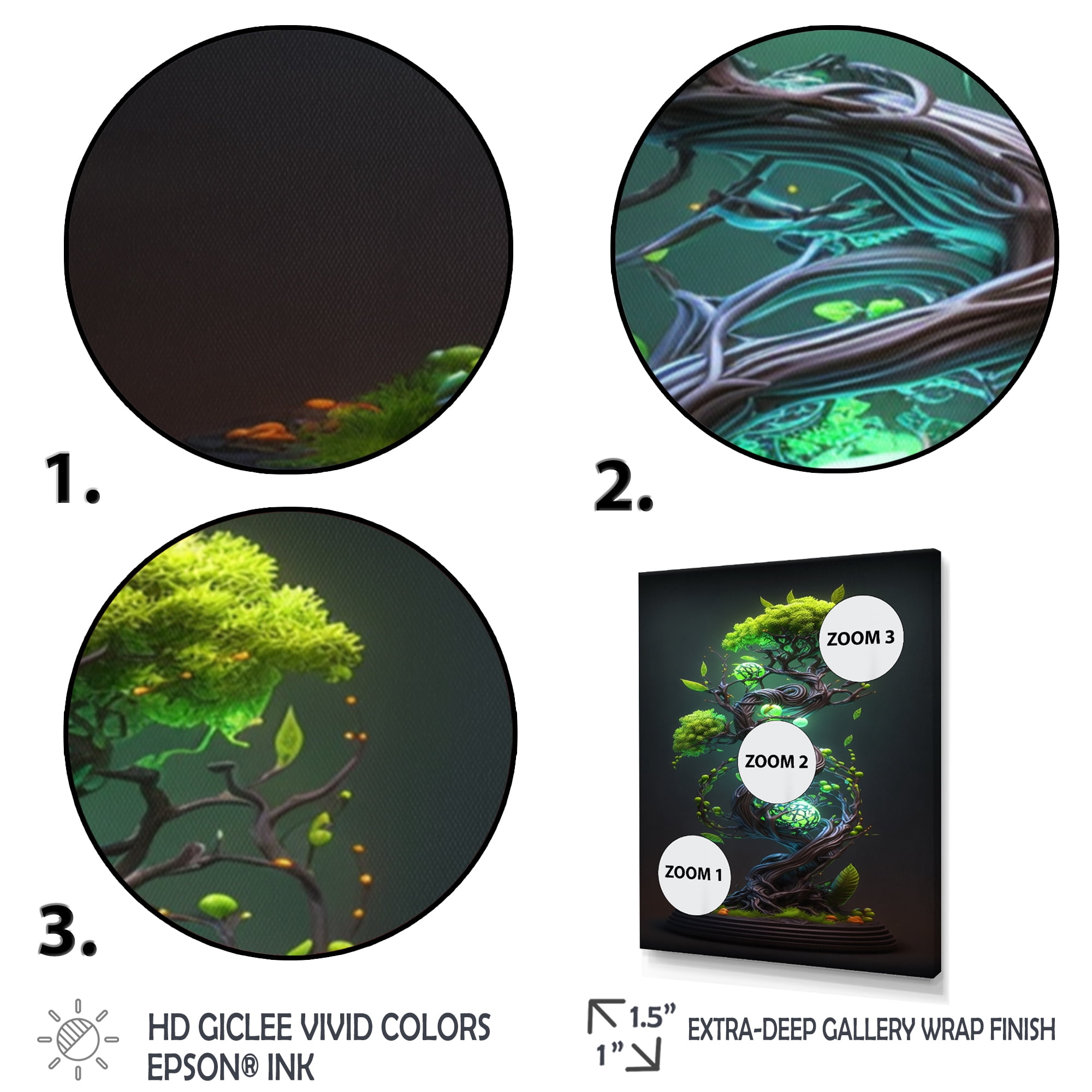 Designart Bonsai Swirl Tree Neon I Canvas Wall Art
